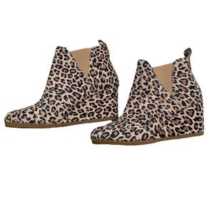 TOMS Womens Beige Leopard‎ Print Dual Side Gore Back Pull Tab 9 wedge boots